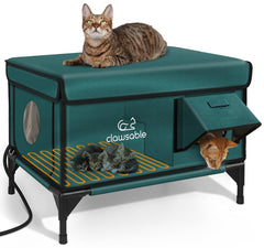 Rolimate indestructible heated cat house forest green front view delivers durable outdoor warmth.