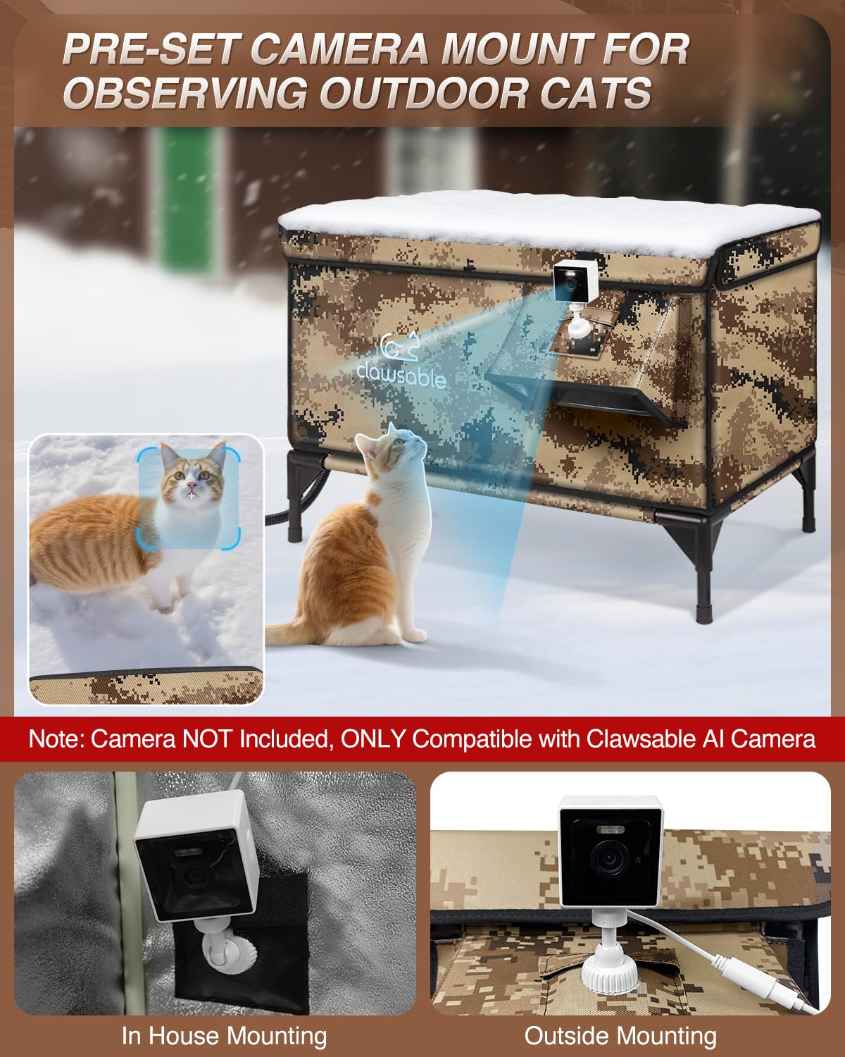 Rolimate Indestructible XL Heated Cat House escape-door detail emphasizes quick predator escape.