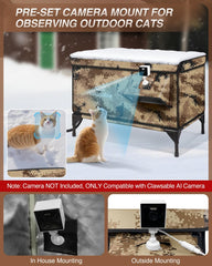 Rolimate Indestructible XL Heated Cat House escape-door detail emphasizes quick predator escape.