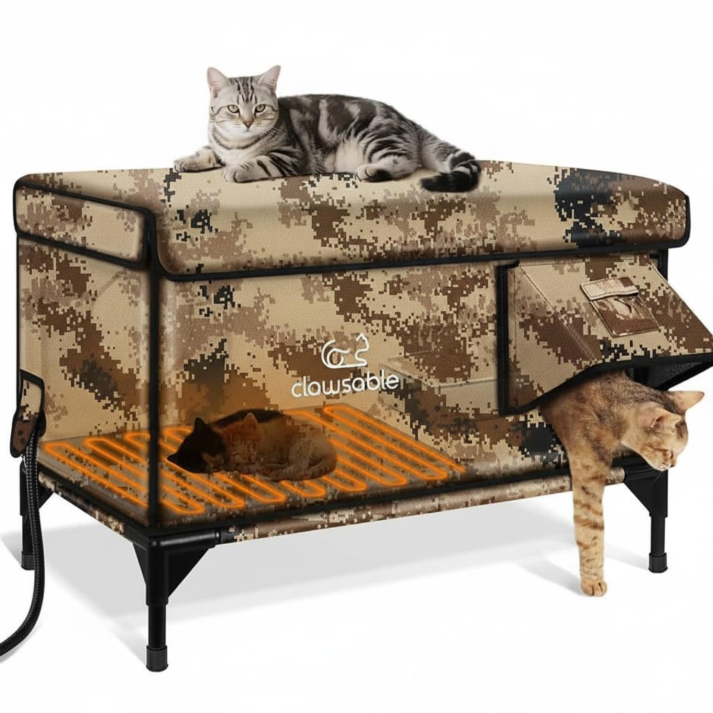 Rolimate Indestructible XL Heated Cat House front view shows rugged outdoor shelter with warmth and safety.