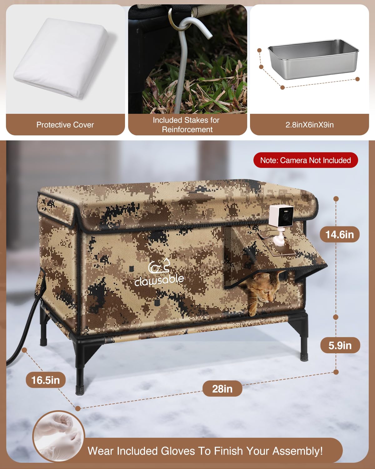 Rolimate Indestructible XL Heated Cat House outdoor scene on a barn porch for feral cat sheltering.