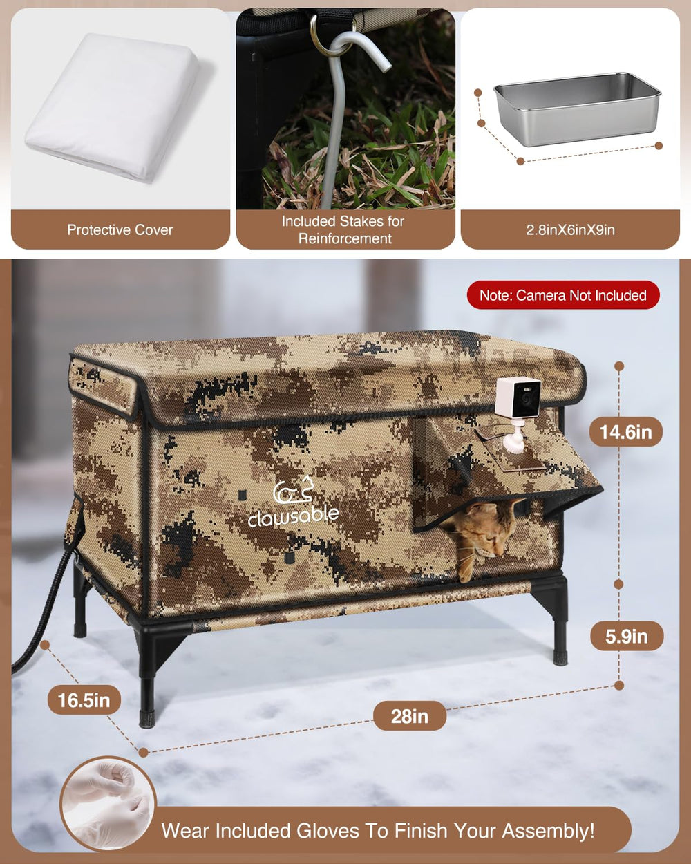 Rolimate Indestructible XL Heated Cat House outdoor scene on a barn porch for feral cat sheltering.