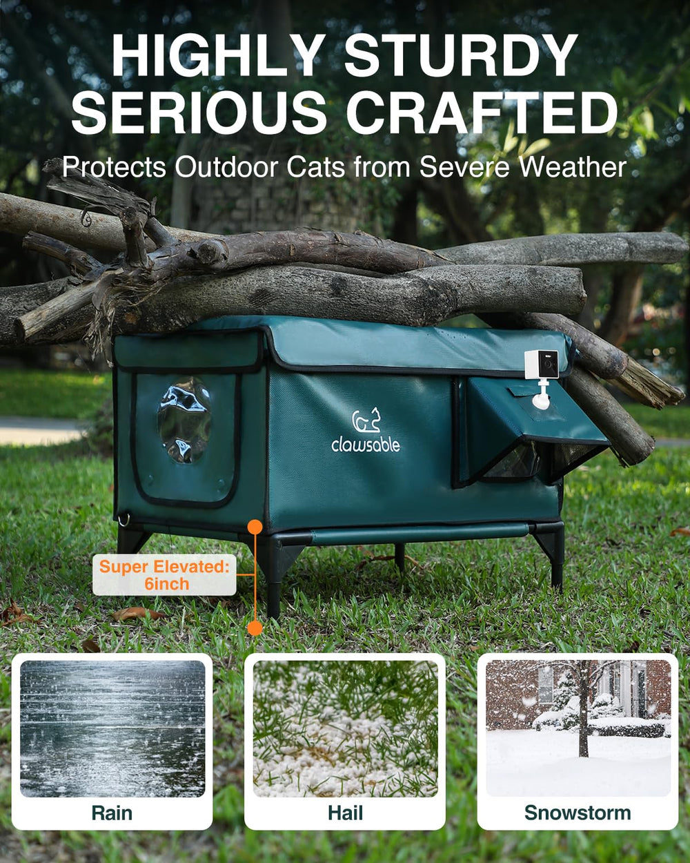 Rolimate waterproof elevated cat house keeps pets dry during rain and snow