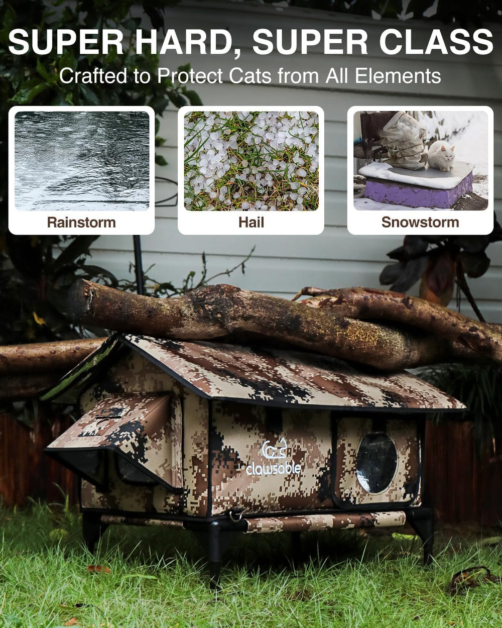 Rolimate waterproof outdoor cat shelter keeps interior dry in rain and snow.