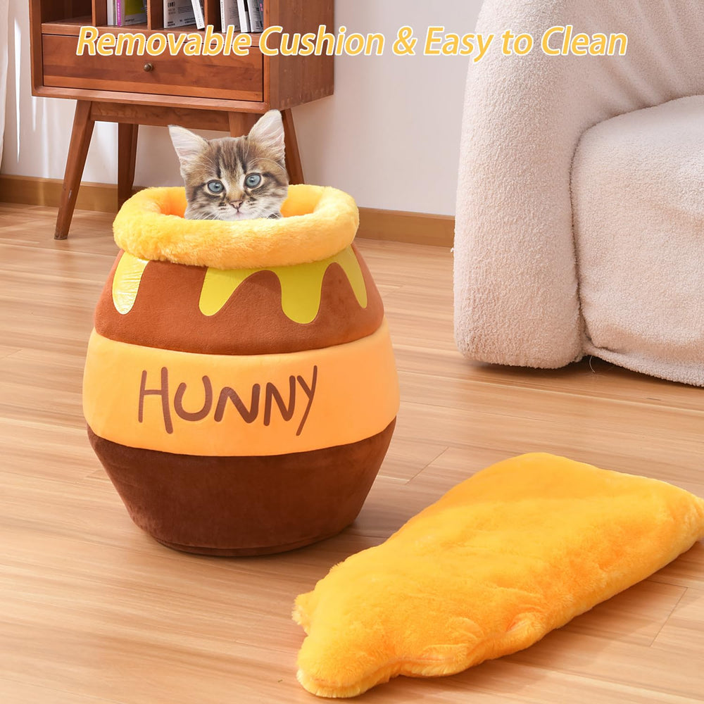 Romaneco Honey Pot Cat Cave Bed cushion — removable, washable pad for easy cleaning.