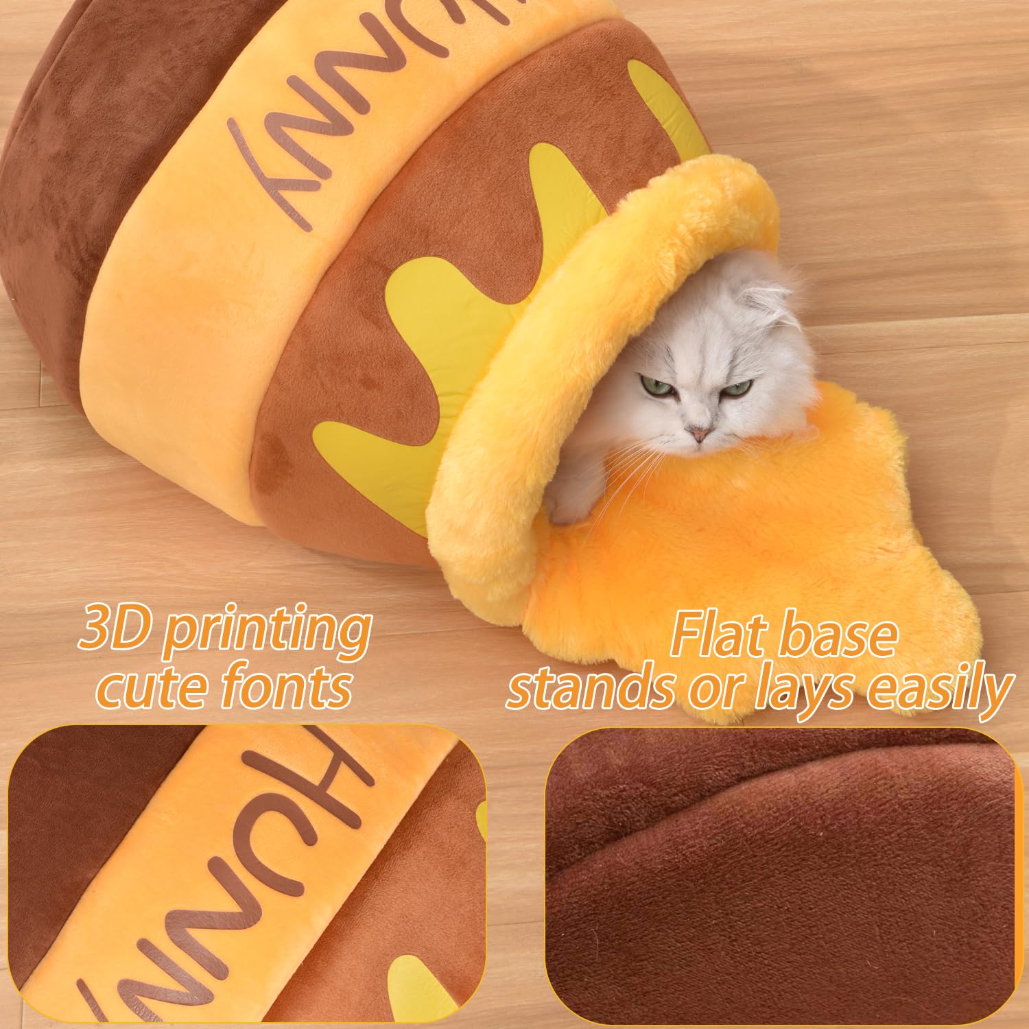 Romaneco Honey Pot Cat Cave Bed fabric detail — rebound sponge supports restful sleep.