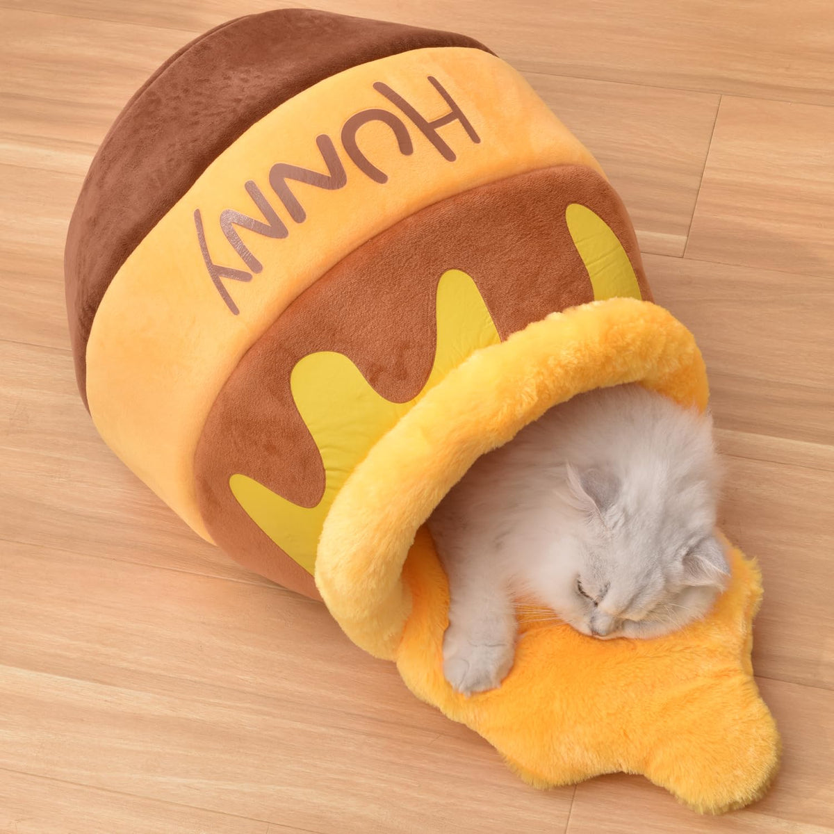 Romaneco Honey Pot Cat Cave Bed front view — cozy den for small cats.