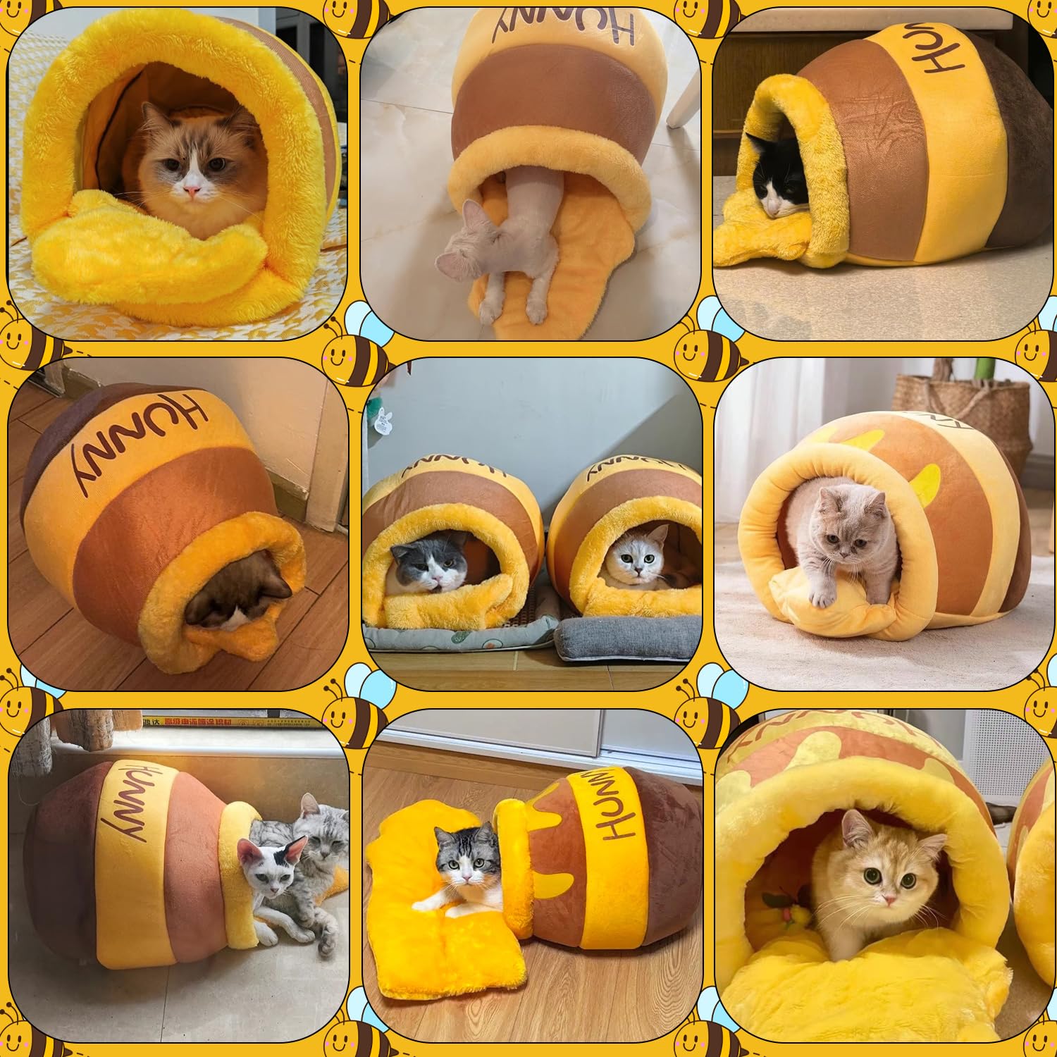 Romaneco Honey Pot Cat Cave Bed packaging — ready-to-use, giftable pet nest.