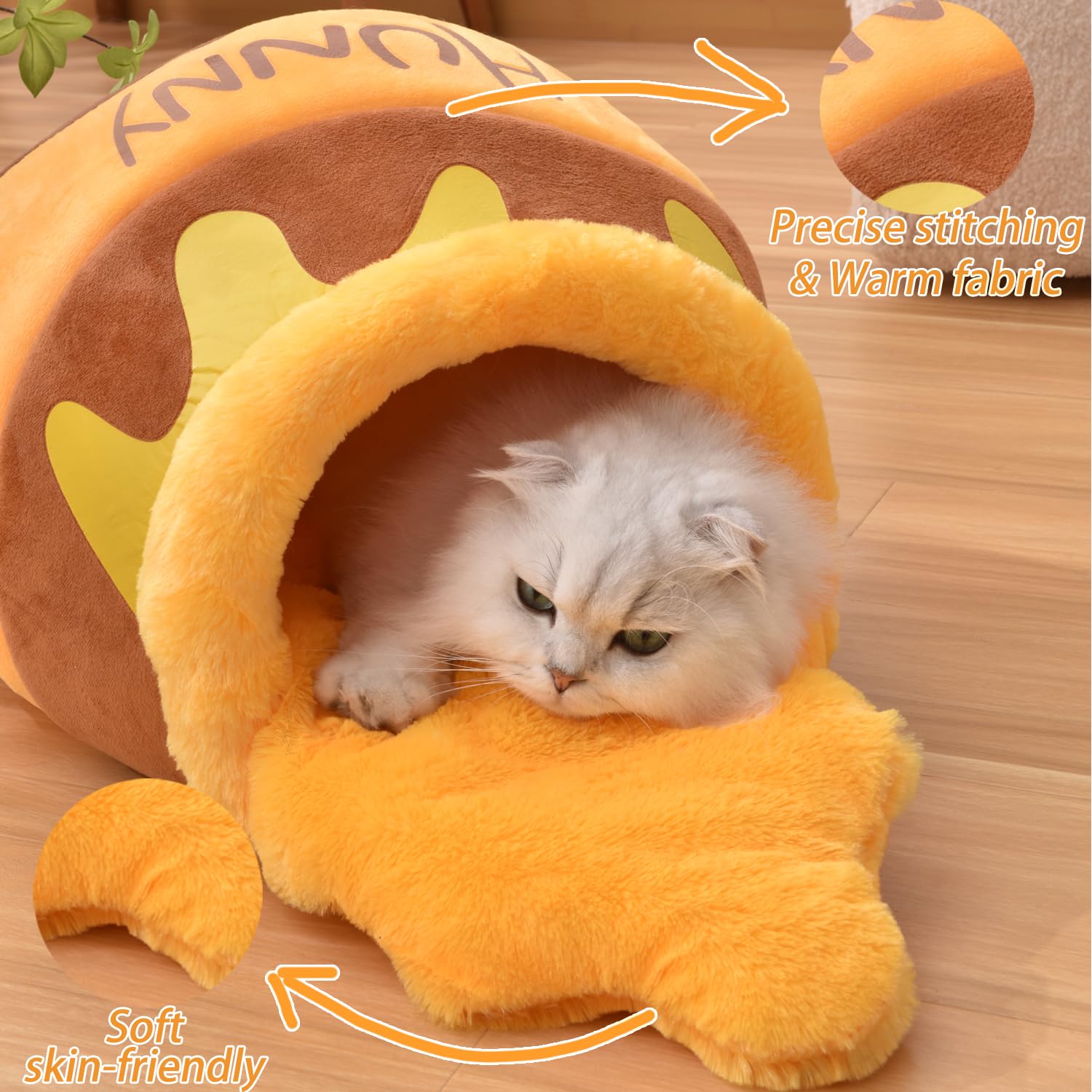Romaneco Honey Pot Cat Cave Bed side entry — easy access for sleepy cats.