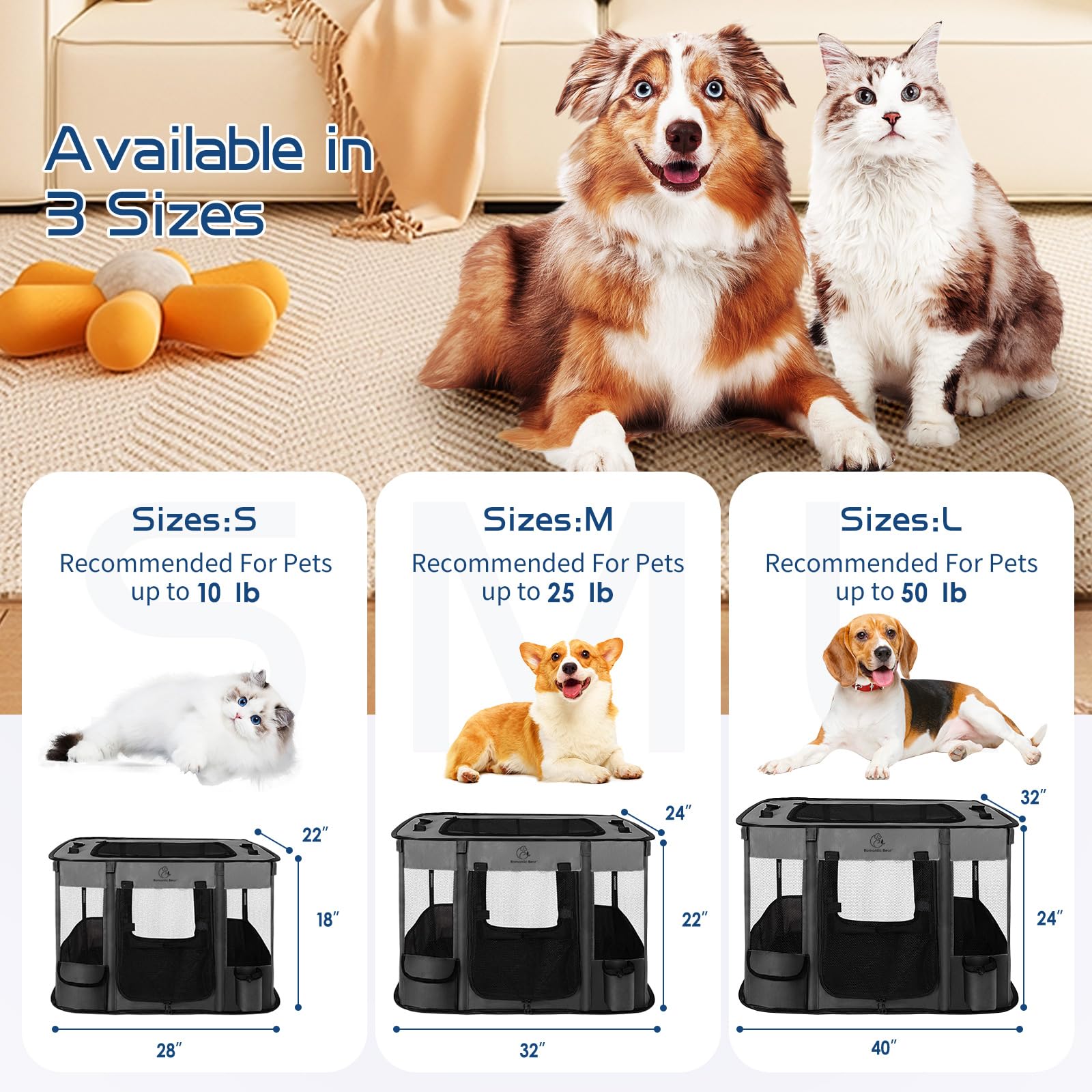 ROMANTIC BEAR dog playpen with 360-degree mesh window enhances airflow and visibility