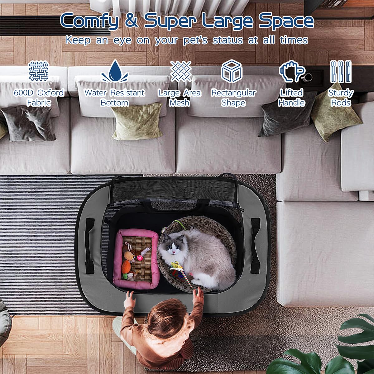 ROMANTIC BEAR playpen folds flat for easy storage and portability