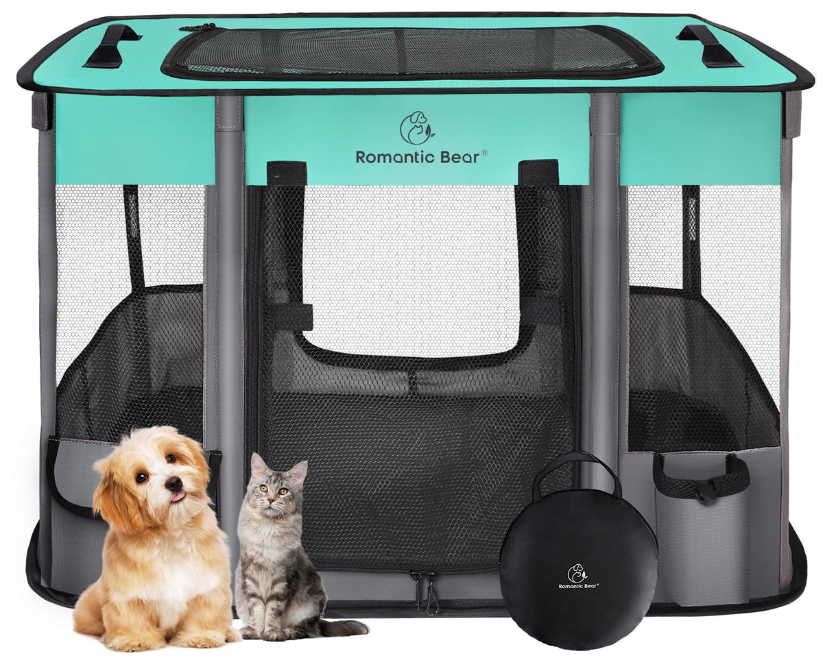 ROMANTIC BEAR dog playpen folded case shows portable design for travel and storage