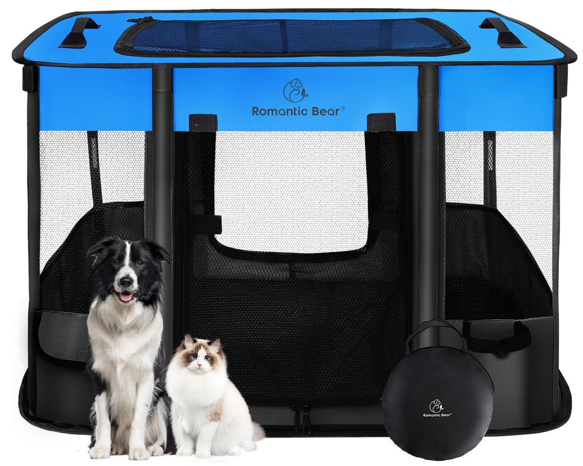 ROMANTIC BEAR dog playpen folded-compact for easy storage during travel.