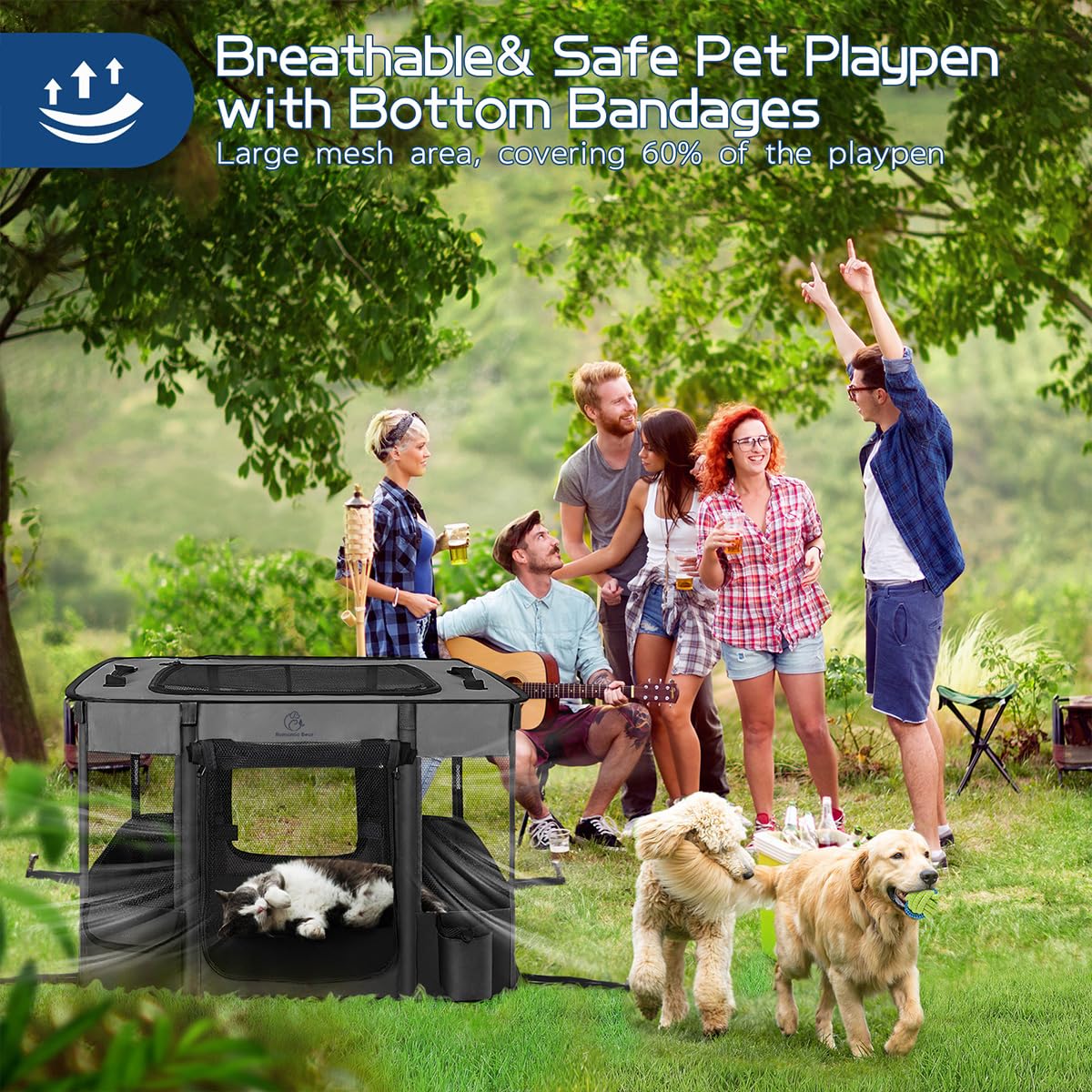 ROMANTIC BEAR dog playpen sturdy corners reinforce safety during play