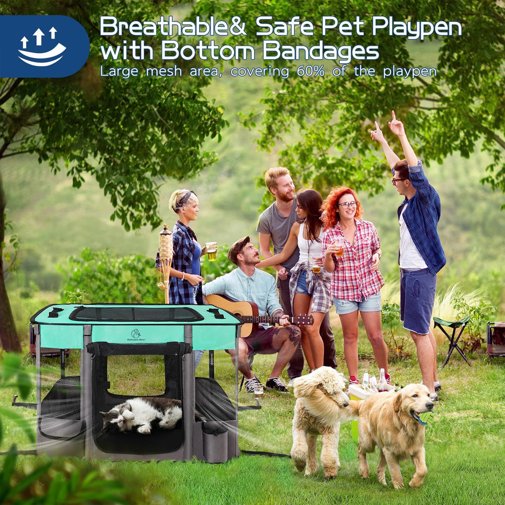 ROMANTIC BEAR playpen 4-panel design promoting airflow and pet visibility.