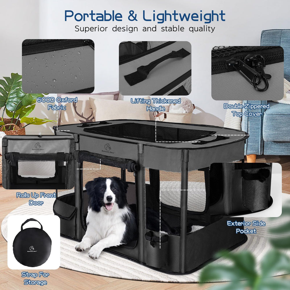 ROMANTIC BEAR playpen easy-clean surface with lanyards to prevent escapes.