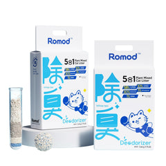 Romod 2Bags 5-in-1 litter packaging shown, compact and easy to store for refills.