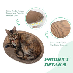 ROMOHOM oval cat-scratcher bed lounger side view shows sturdy structure for daily use.
