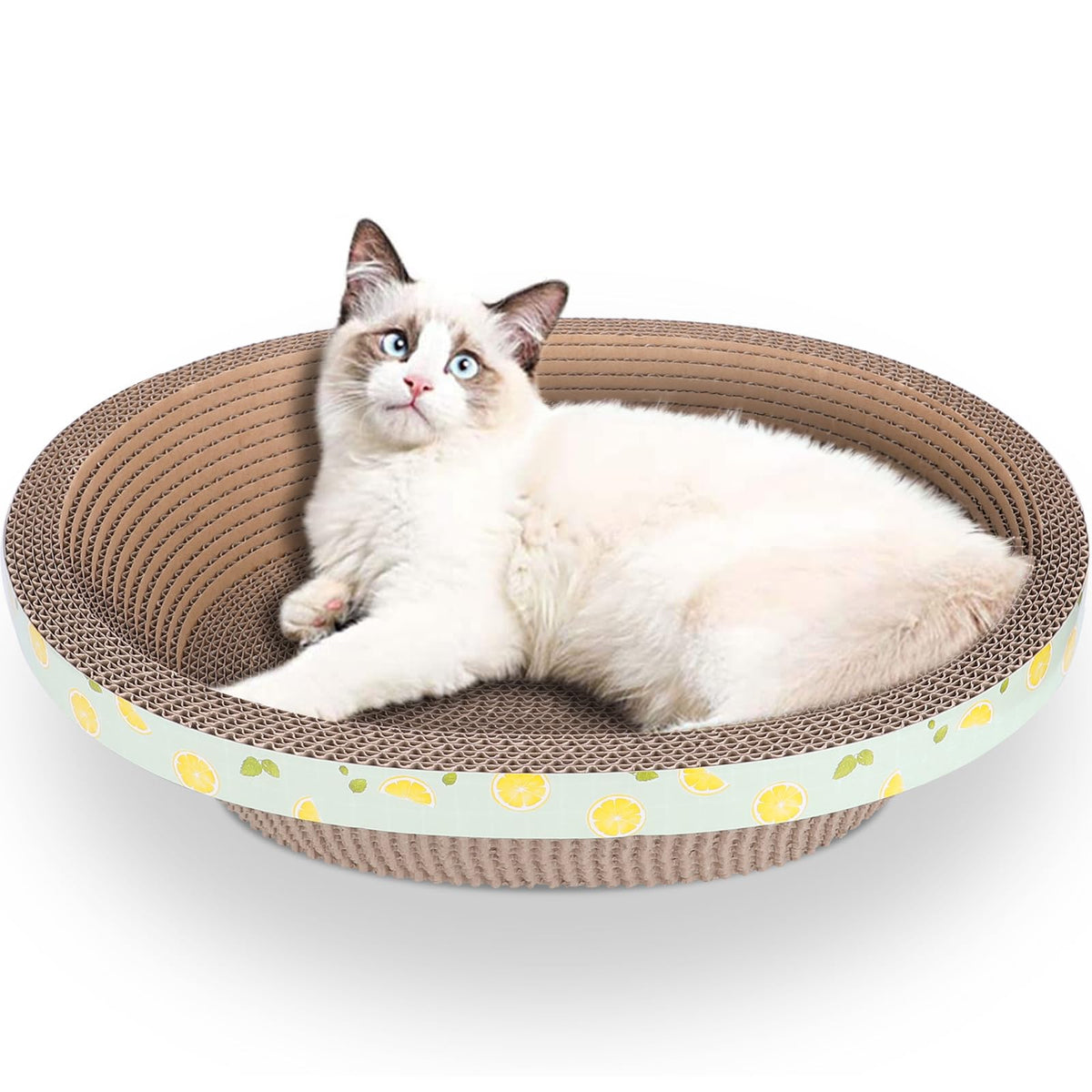 ROMOHOM oval cat-scratcher bed lounger top view for cozy lounging and scratching.