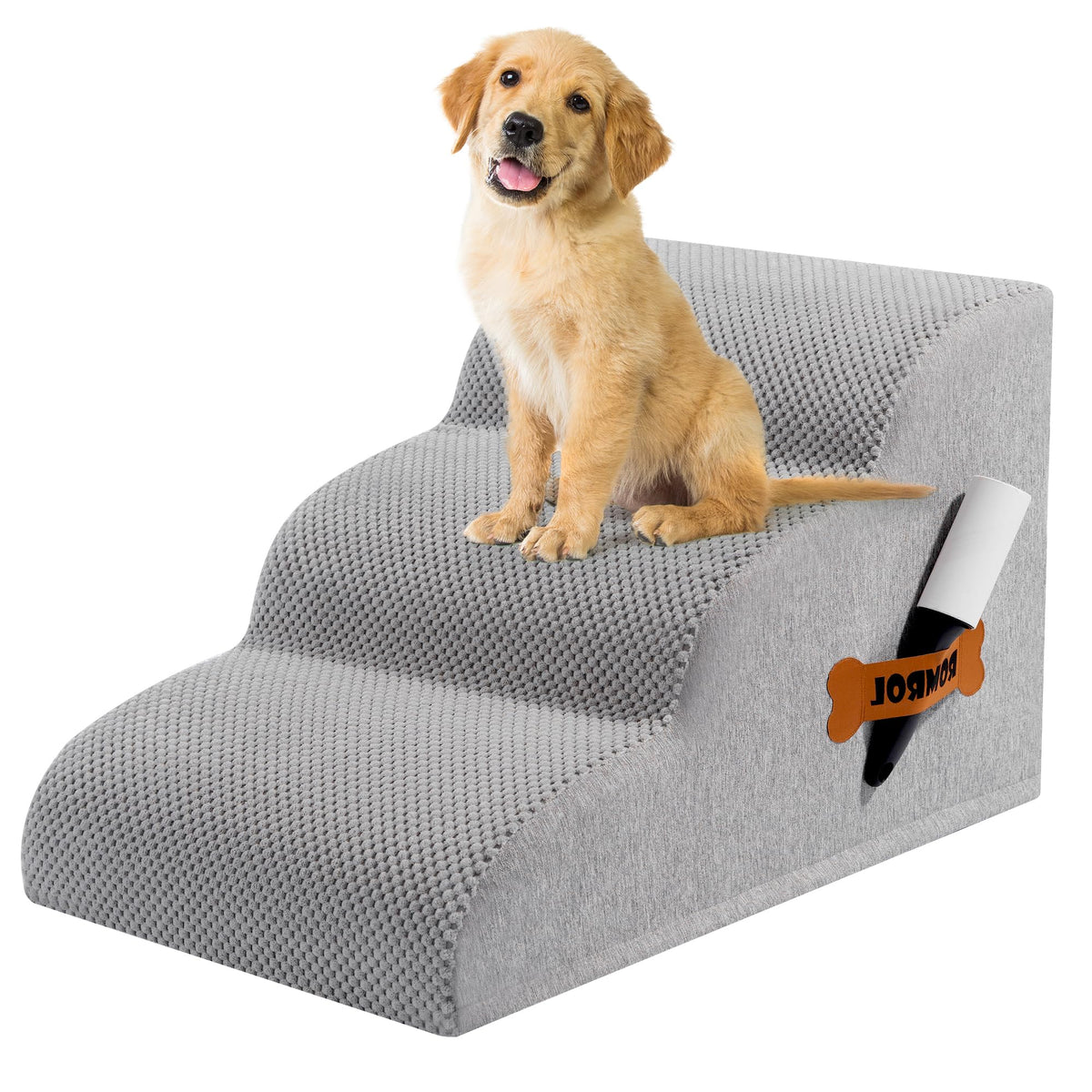 ROMROL dog stairs 3-step foam provides sturdy support for small pets