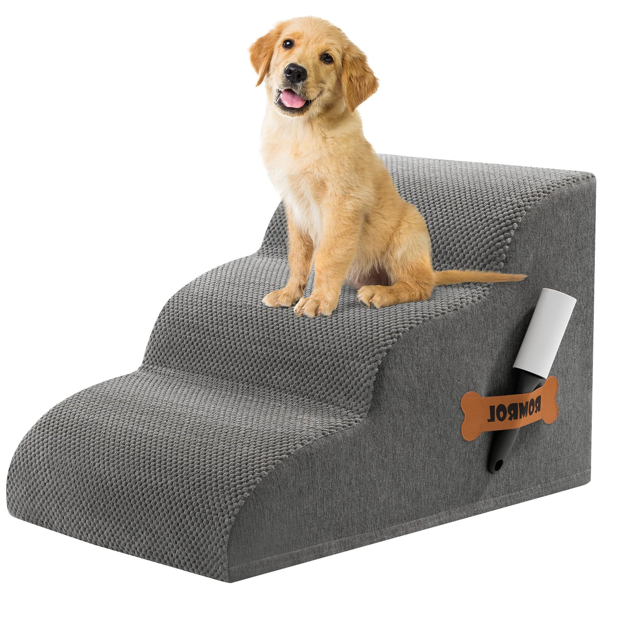 Romrol dog stairs bed couch 3-tier grey design eases pet access to furniture