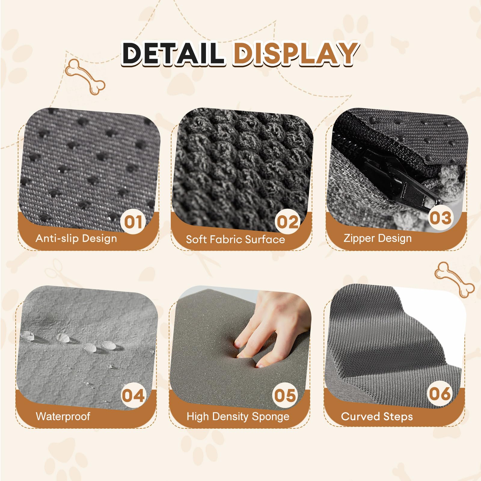 Romrol dog stairs waterproof back layer protects foam from accidents