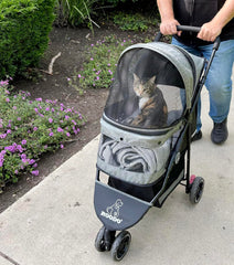ROODO stroller side folded demonstrates compact trunk storage.