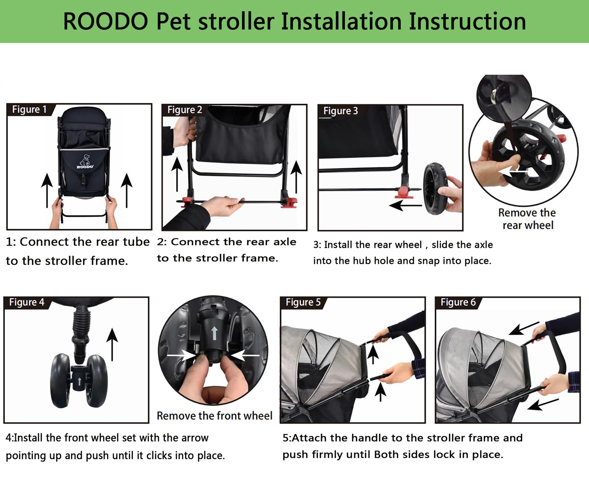 ROODO 3-wheel pet stroller pet-rest-area with breathable mesh for comfort.