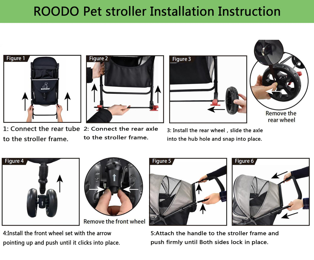 ROODO 3-wheel pet stroller pet-rest-area with breathable mesh for comfort.