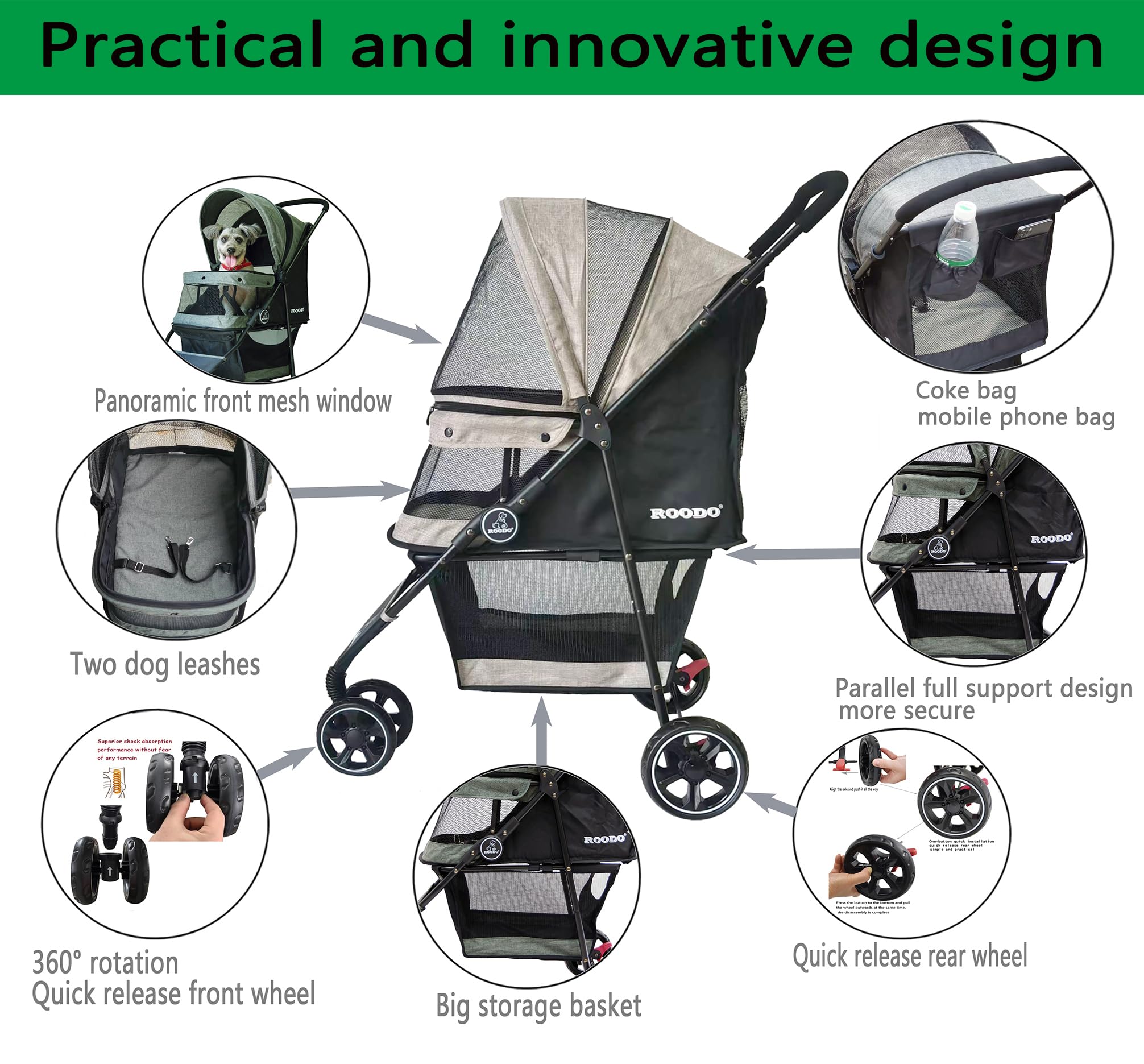 ROODO under-seat storage basket ideal for leash and toys during outings.