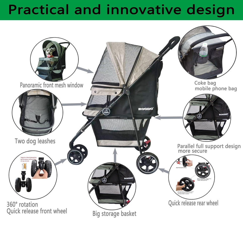 ROODO under-seat storage basket ideal for leash and toys during outings.