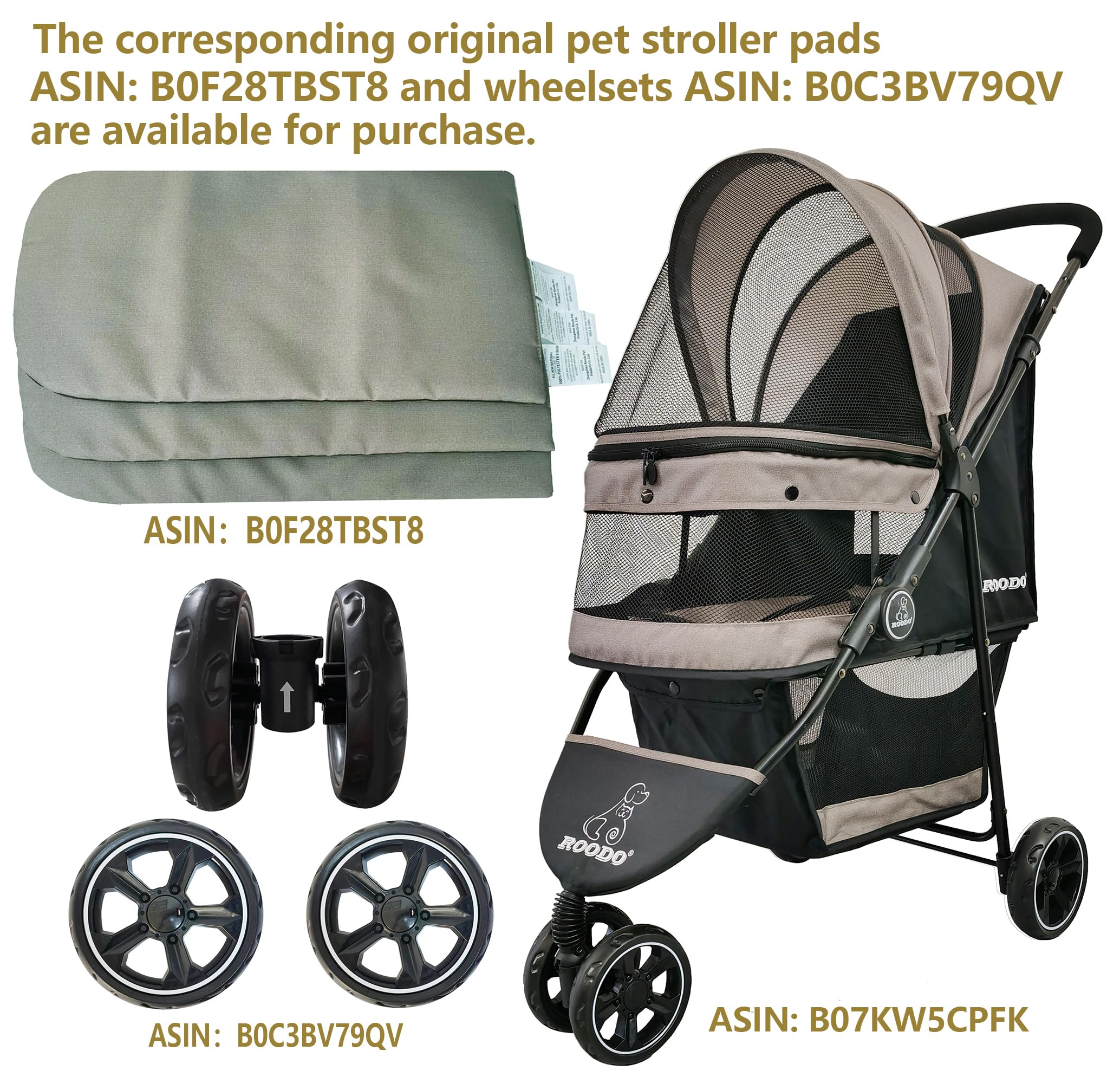 ROODO Escort all-terrain wheels depicted for park paths and sidewalk use