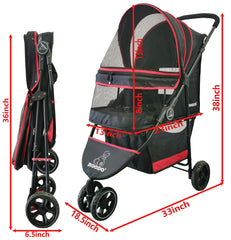 ROODO Escort 3-Wheel shown expanded size for roomy pet comfort during outings.