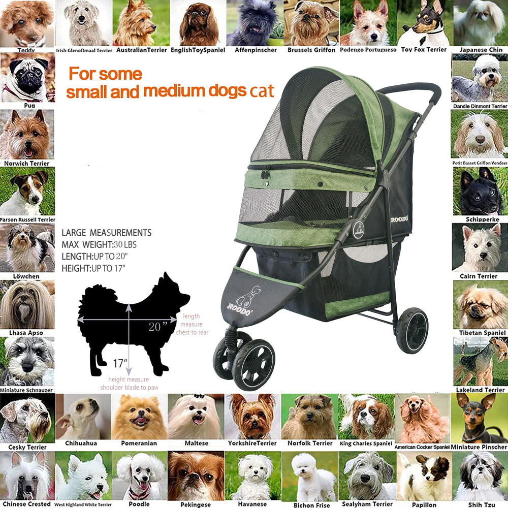 ROODO pet stroller front and rear wheel quick-install feature enables fast transitions