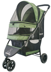 ROODO three-wheel pet stroller green side view for easy daily strolls with small pets