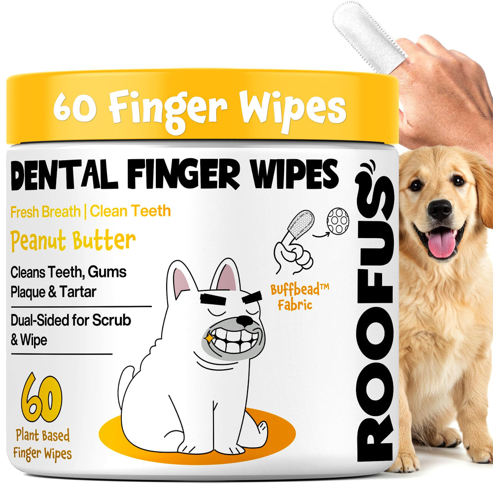 ROOFUS THE DOG dog teeth wipes 60-count pack front for easy dental care at home.