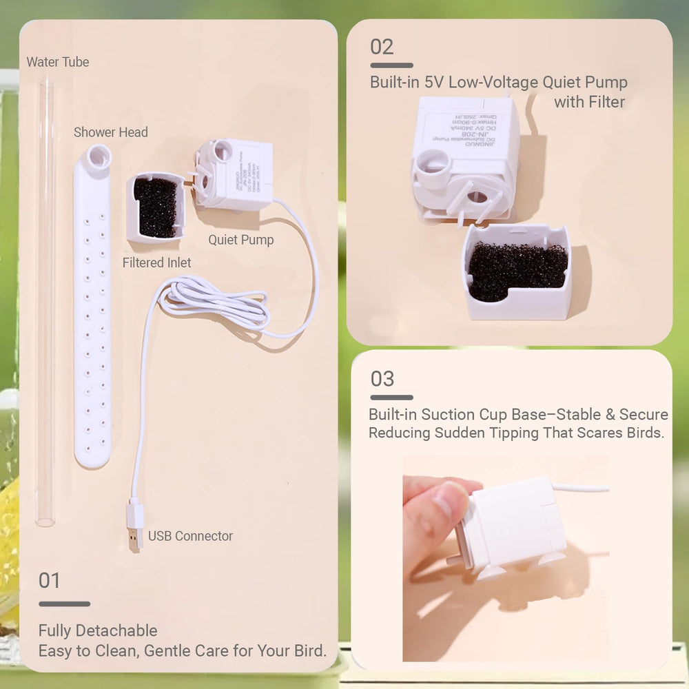 ROOJUNE Bird Bath chew-resistant-material uses safe plastic for durable use