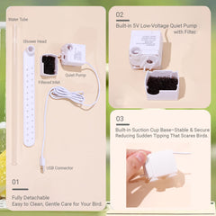 ROOJUNE Bird Bath chew-resistant-material uses safe plastic for durable use