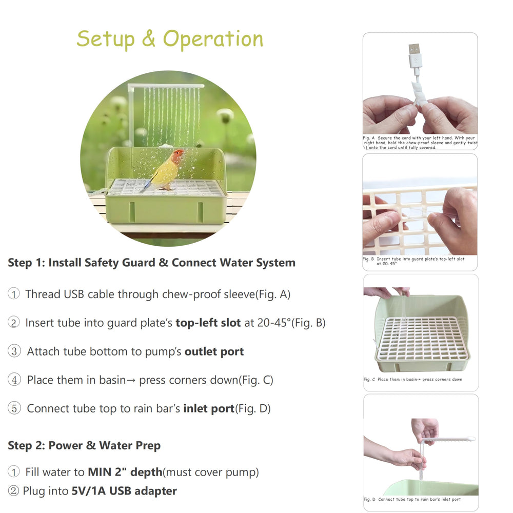 ROOJUNE Bird Bath non-slip-base stabilizes the unit for safe bathing