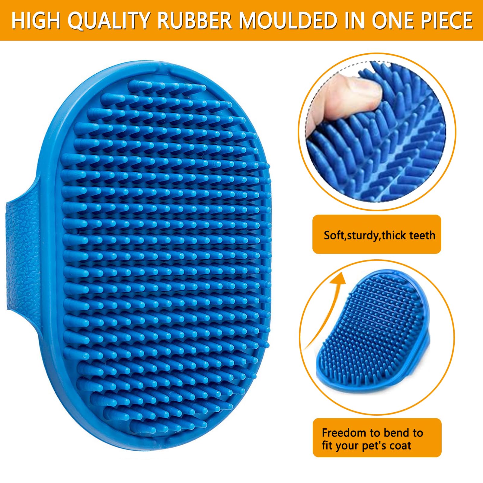 ROPO dog bath brush bristles close-up showing soft rubber tips for gentle massage.