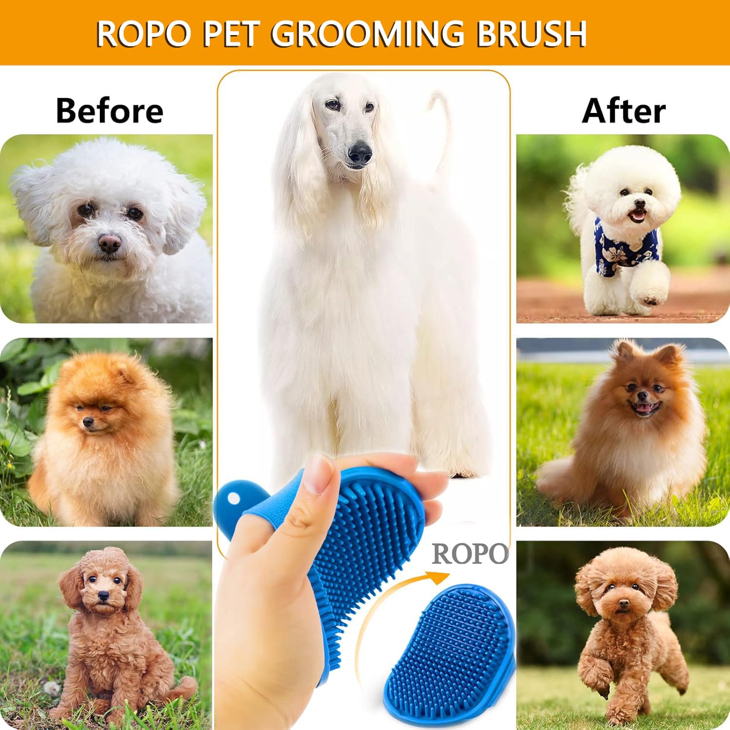 ROPO dog shampoo brush enhances foaming and deep cleansing during baths.