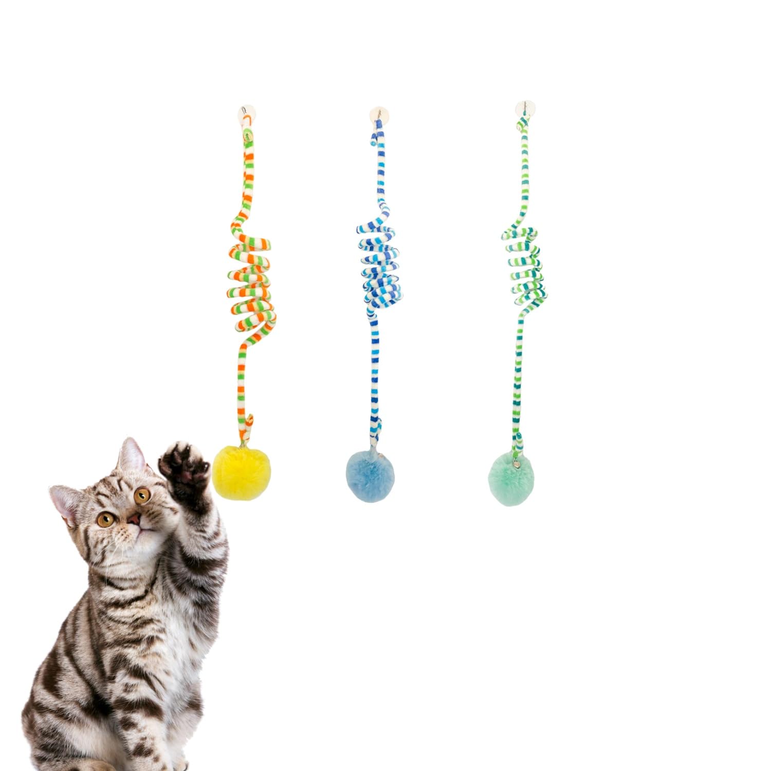 RORIPOPPU 3Pcs cat spring toys ball hanging yellow invites wall play and physical activity