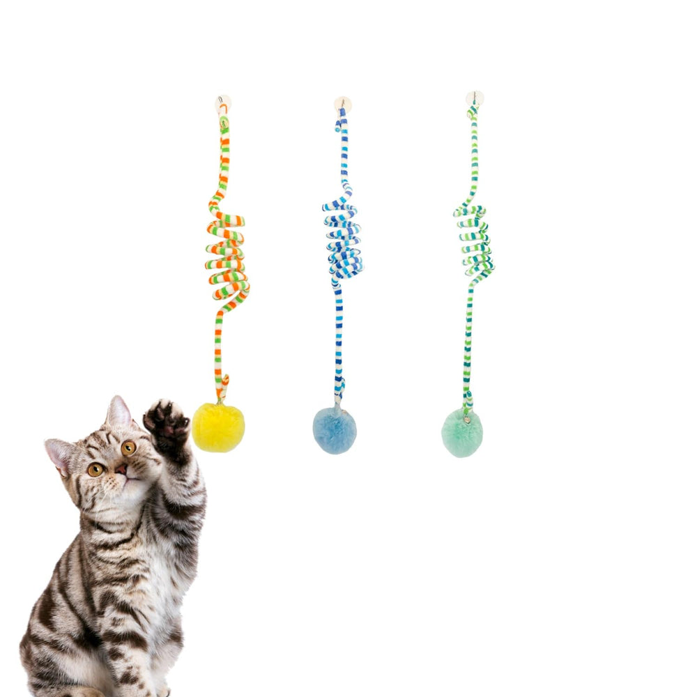 RORIPOPPU 3Pcs cat spring toys ball hanging yellow invites wall play and physical activity