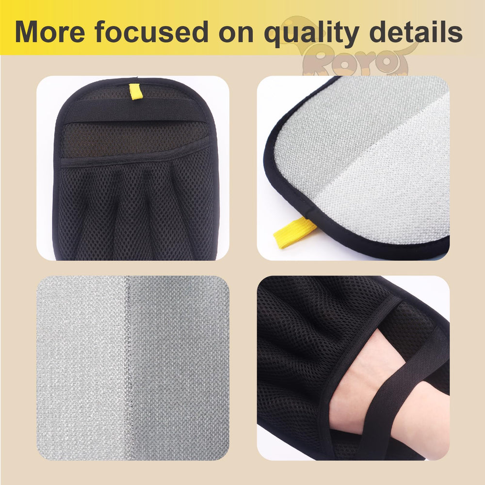 Rorodog Magic Brush Glove used on car seats for clean interior.