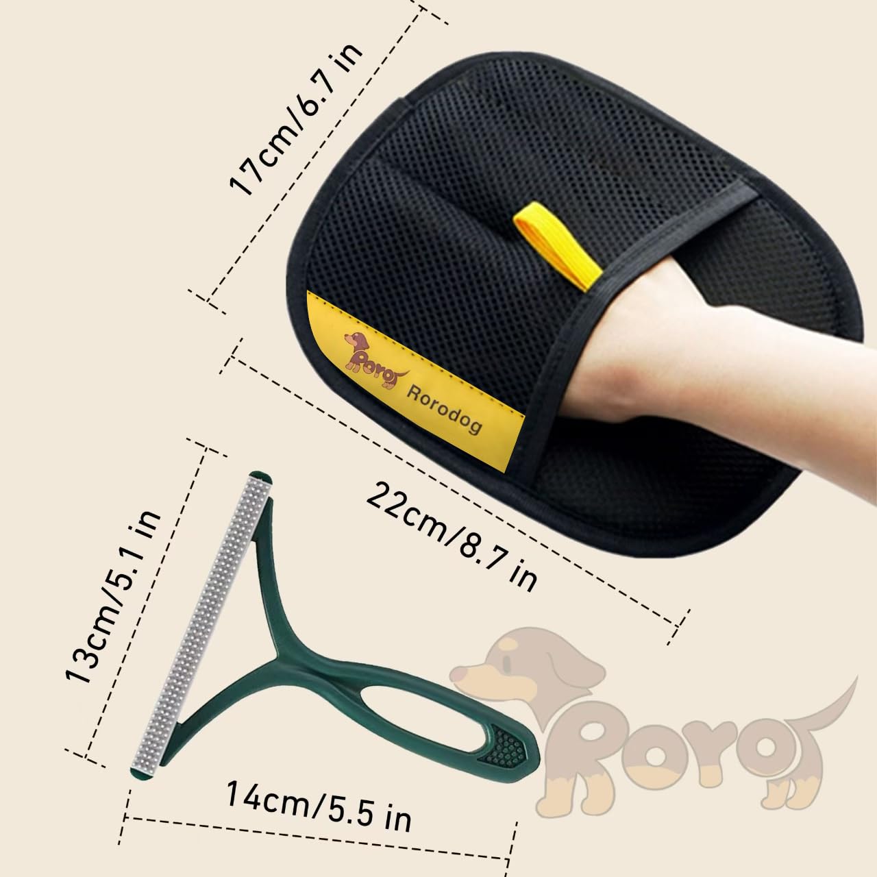 Rorodog pet hair removal gloves in use on fabric remove fur easily.