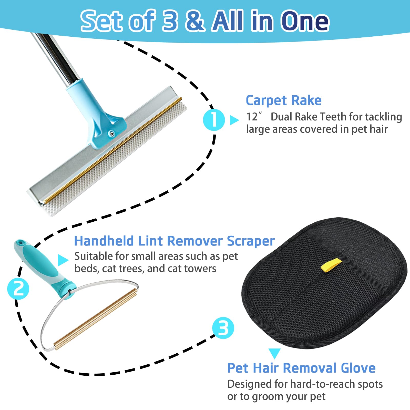 ROROUP carpet rake silicone bumps surface lifts hair without scratching fabrics.