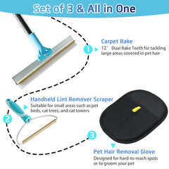 ROROUP carpet rake silicone bumps surface lifts hair without scratching fabrics.
