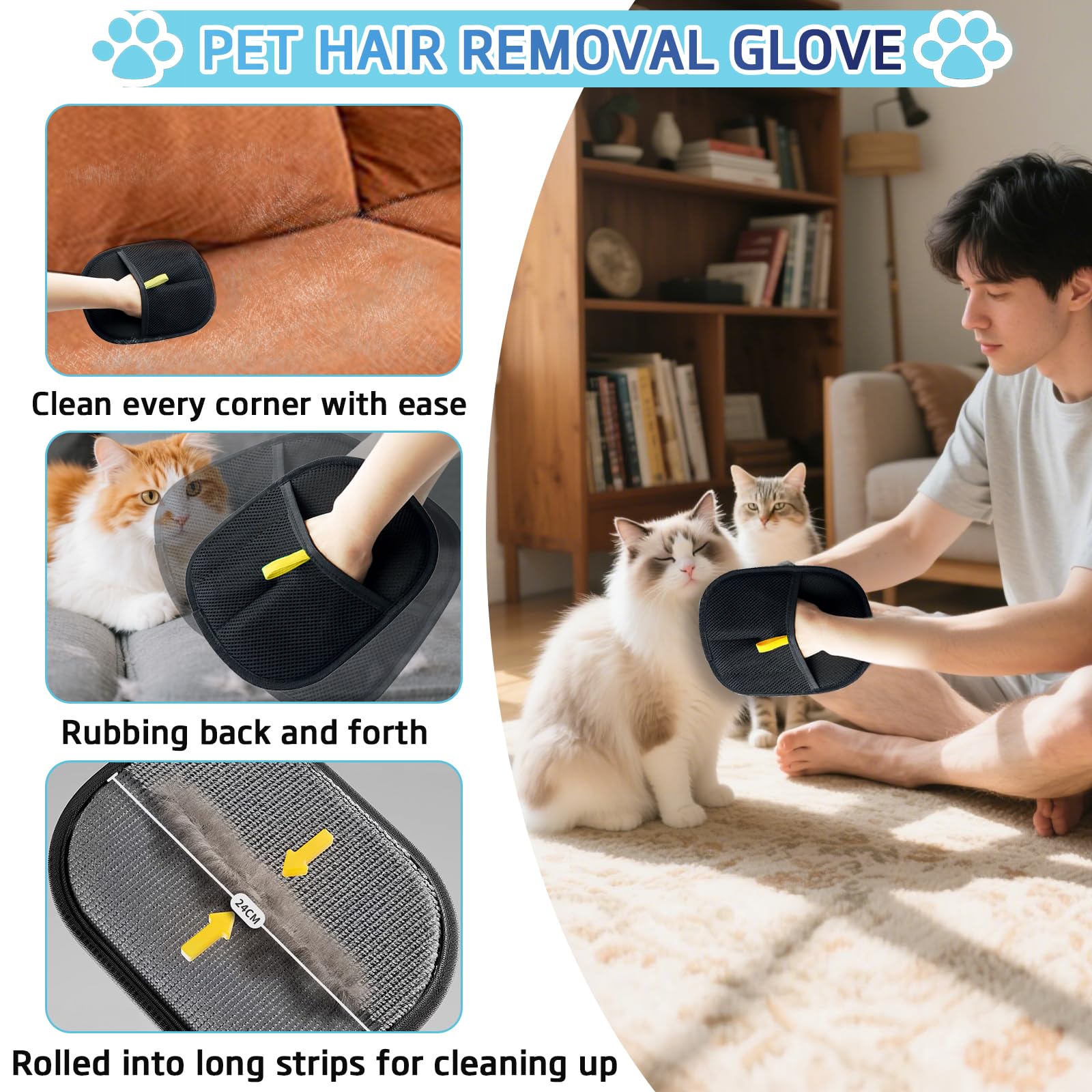 ROROUP dual rake teeth in action tackles embedded hair on carpets.