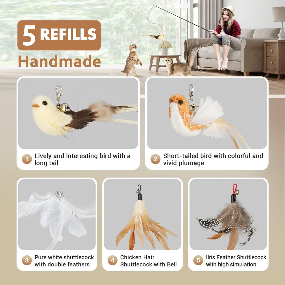 ROSAUI Cat Teaser Wand bell birds attract attention during playful hunts.