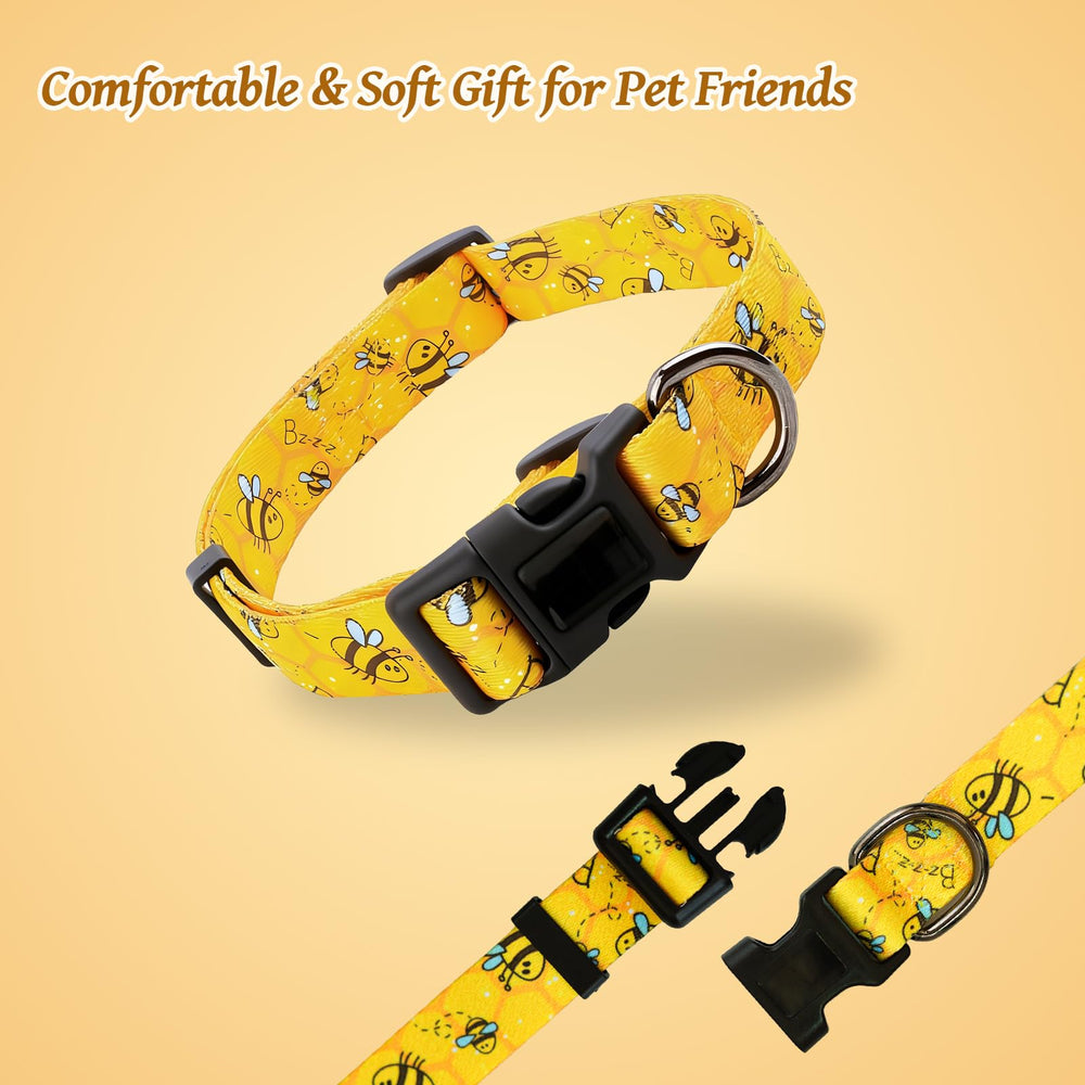RoseYouth soft polyester dog collar yellow bees pattern durable and washable.
